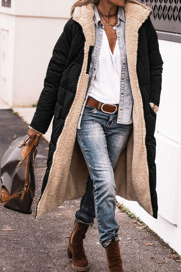 Navy London Poppy - Double-Breasted Wool Winter Coat