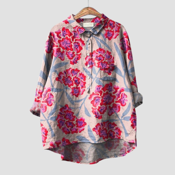 navy london Renata | Women's Oversized Floral Shirt with Bold Style and Fluid Comfort