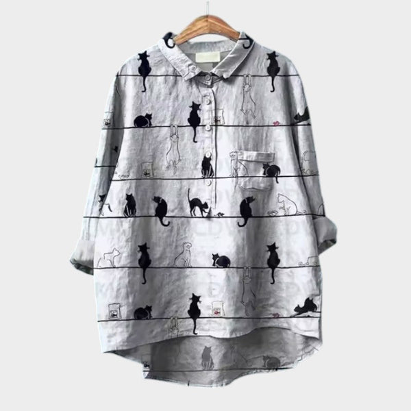 Navy London VIVIANA | Oversized Blouse With Watercolour Cats And Cheerful Comfort For Every Moment