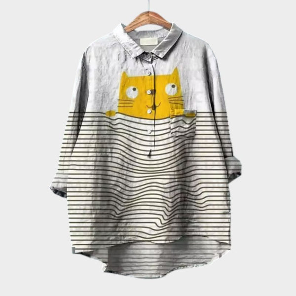 Navy London VIVIANA | Oversized Blouse With Watercolour Cats And Cheerful Comfort For Every Moment