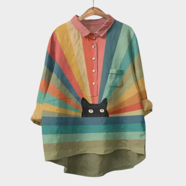 Navy London VIVIANA | Oversized Blouse With Watercolour Cats And Cheerful Comfort For Every Moment