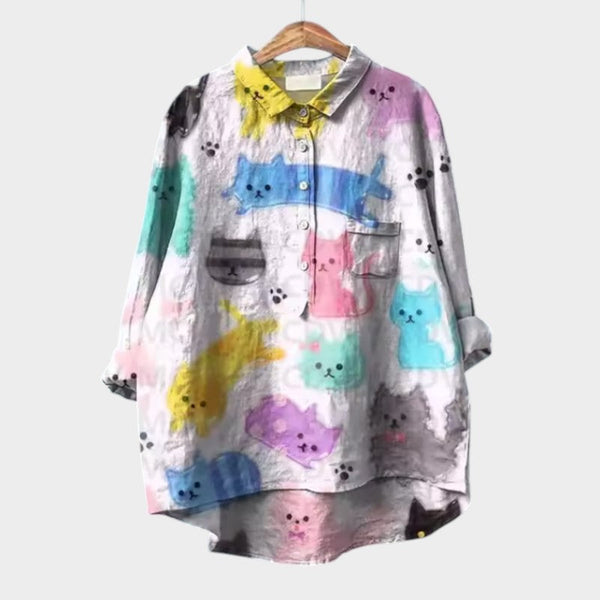 navy london VIVIANA | Oversized Blouse with Watercolour Cats and Cheerful Comfort for Every Moment navy london VIVIANA | Oversized Blouse with Watercolour Cats and Cheerful Comfort for Every Moment