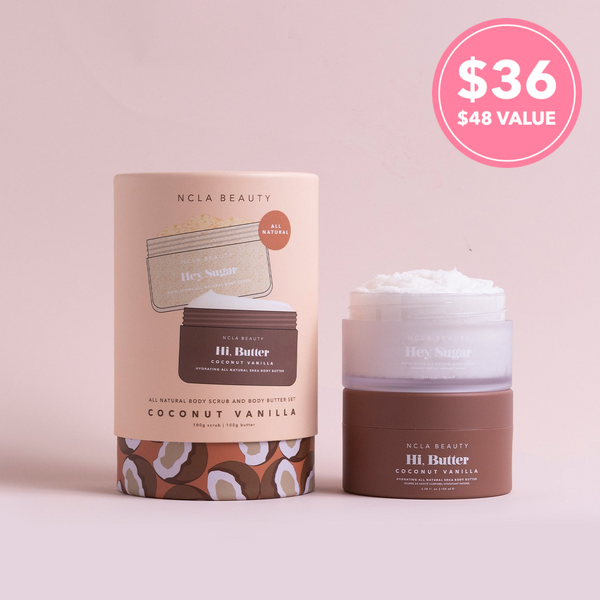 ncla beauty Coconut Vanilla Body Scrub + Body Butter Set