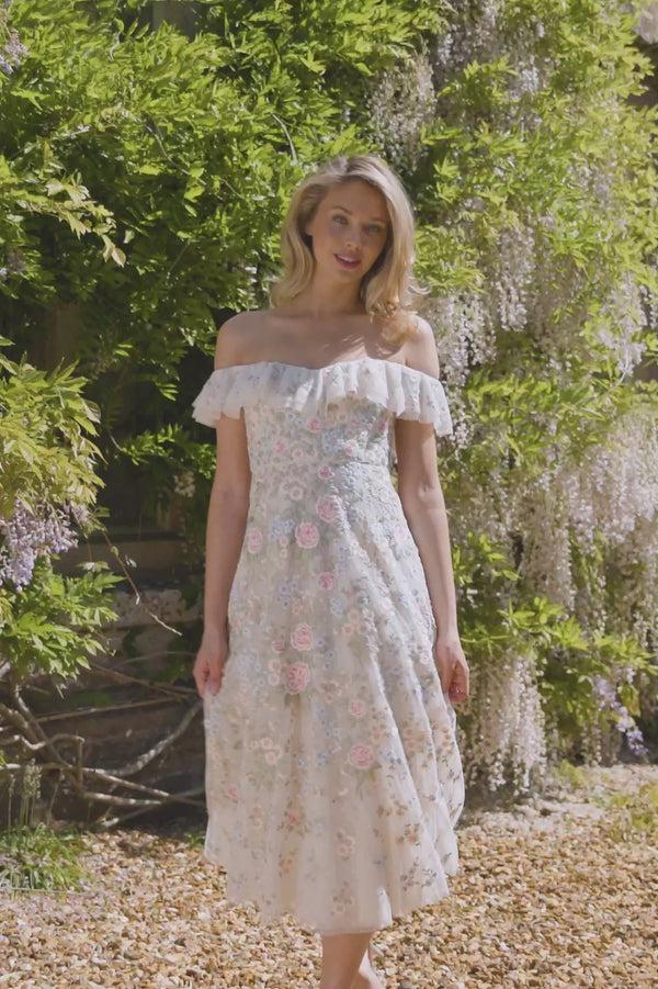 Needle & Thread Antoinettes Floral Off-Shoulder Ballerina Dress