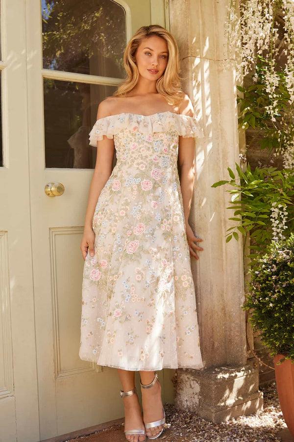 needle & thread Antoinettes Floral Off-Shoulder Ballerina Dress