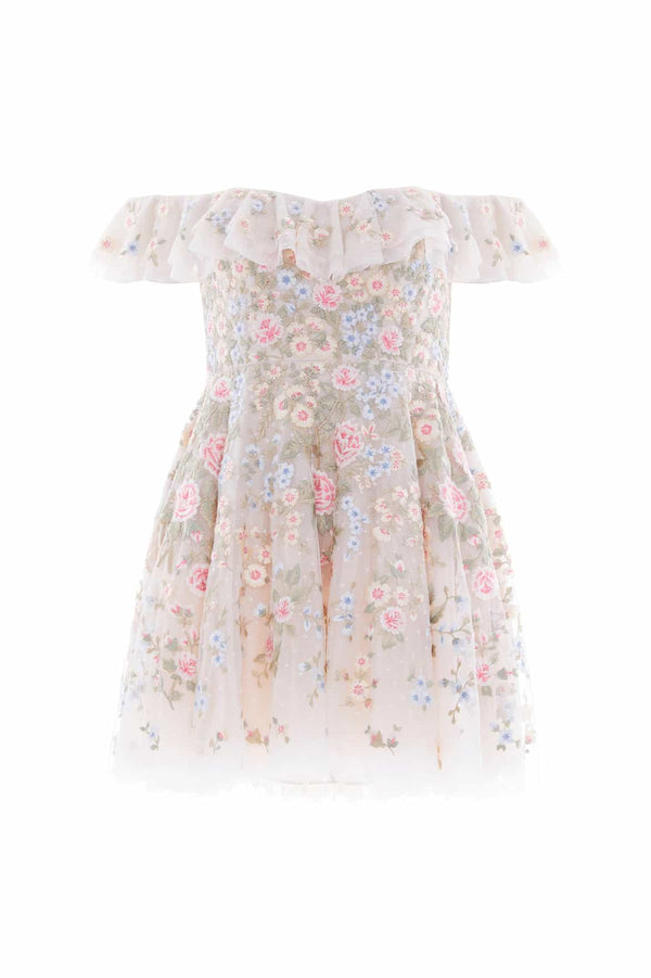 Needle & Thread Antoinettes Floral Off-Shoulder Micro Mini Dress