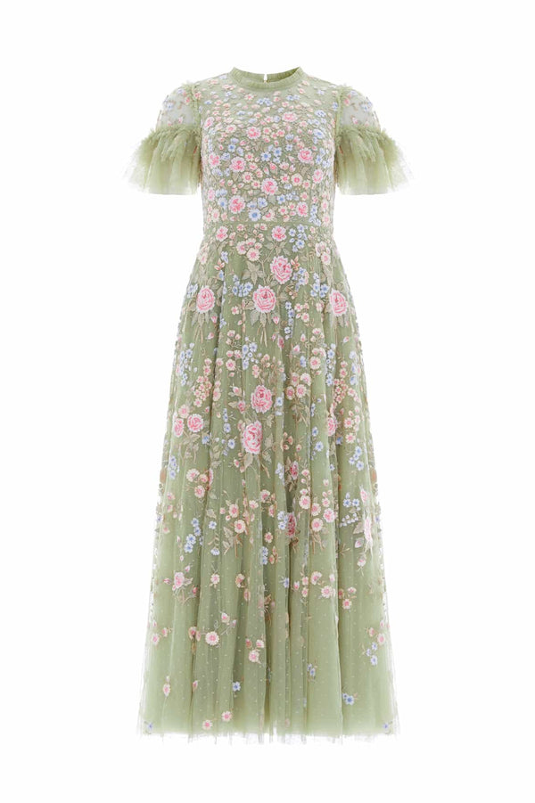 Needle & Thread Antoinettes Floral Round Neck Ankle Gown