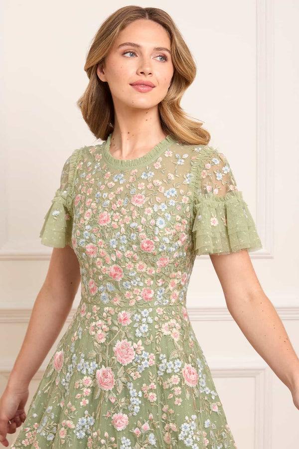 Needle & Thread Antoinettes Floral Round Neck Ankle Gown