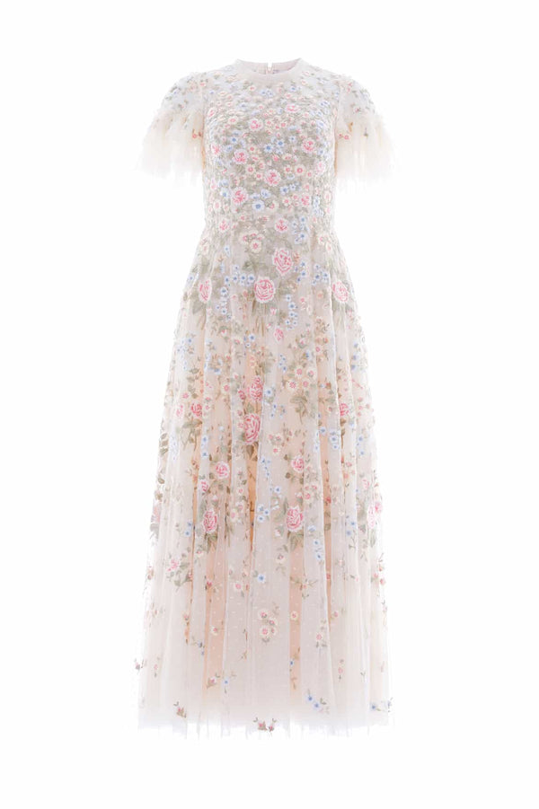 Needle & Thread Antoinettes Floral Round Neck Ankle Gown