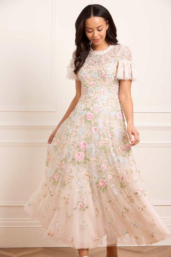 needle & thread Antoinettes Floral Round Neck Ankle Gown