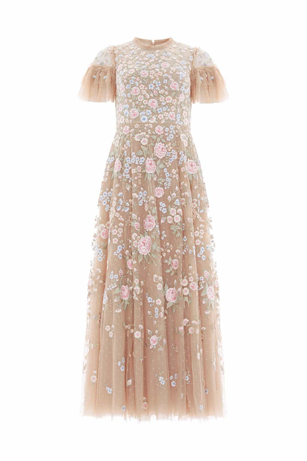 Needle & Thread Antoinettes Floral Round Neck Ankle Gown