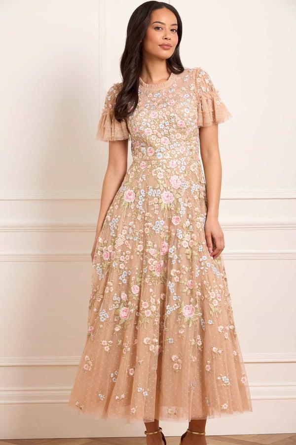 needle & thread Antoinettes Floral Round Neck Ankle Gown