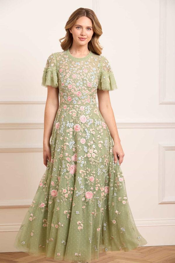 needle & thread Antoinettes Floral Round Neck Ankle Gown