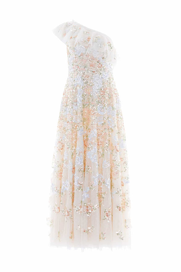 Needle & Thread Baroque Floral One-Shoulder Ankle Gown