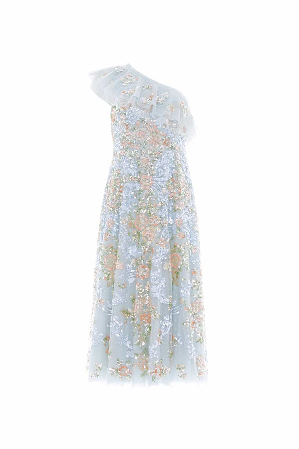 Needle & Thread Baroque Floral One-Shoulder Midaxi Dress