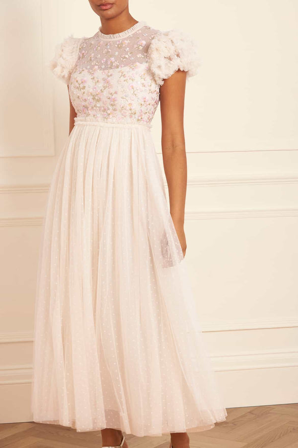 needle & thread Dahlia Ditsy Bodice Round Neck Ankle Gown