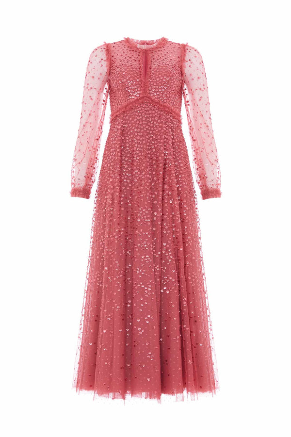 Needle & Thread Dappled Sequin Long Sleeve Ankle Gown