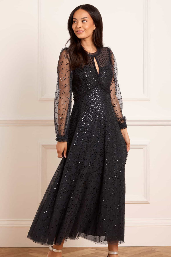 needle & thread Dappled Sequin Long Sleeve Ankle Gown