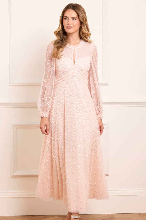 needle & thread Dappled Sequin Long Sleeve Ankle Gown