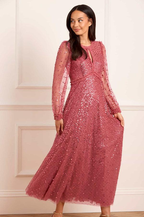 needle & thread Dappled Sequin Long Sleeve Ankle Gown