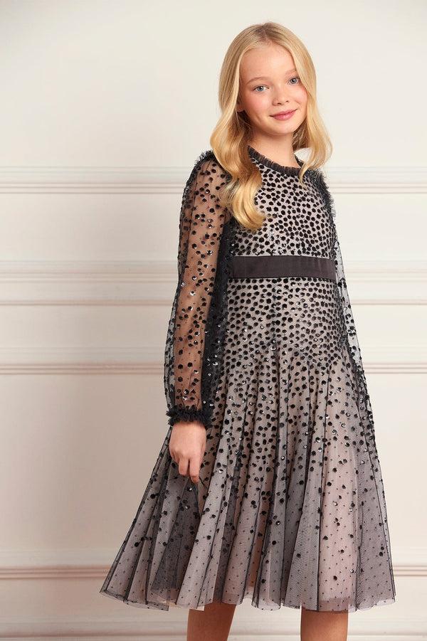 Needle & Thread Dappled Sequin Long Sleeve Kids Dress