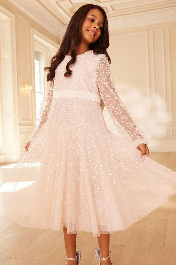 needle & thread Dappled Sequin Long Sleeve Kids Dress
