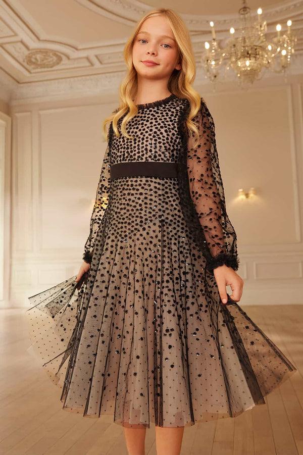 needle & thread Dappled Sequin Long Sleeve Kids Dress