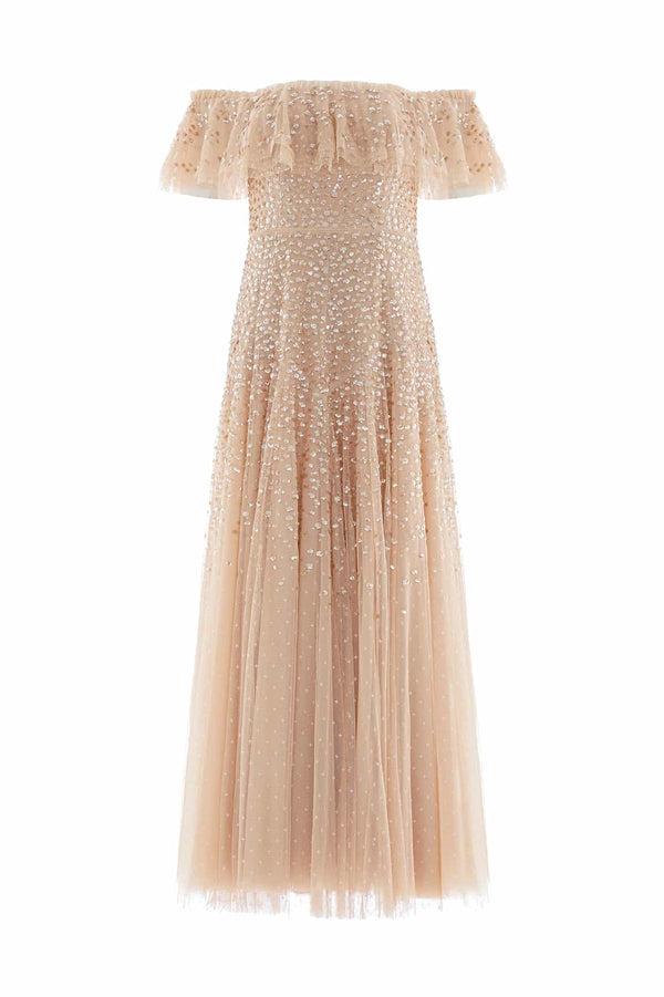 Needle & Thread Dappled Sequin Off-Shoulder Ankle Gown
