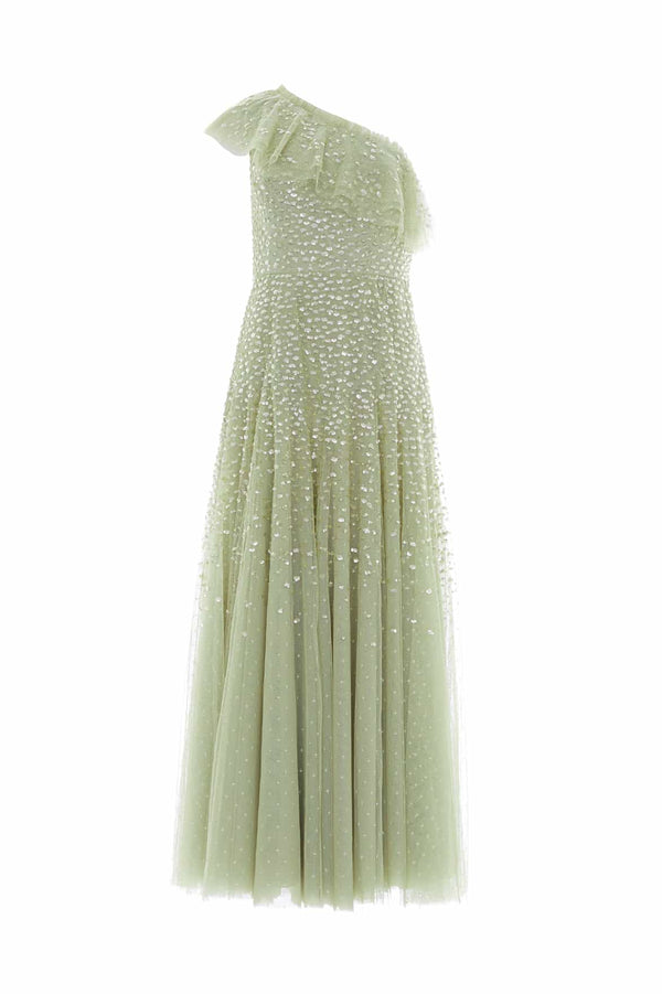 Needle & Thread Dappled Sequin One-Shoulder Ankle Gown