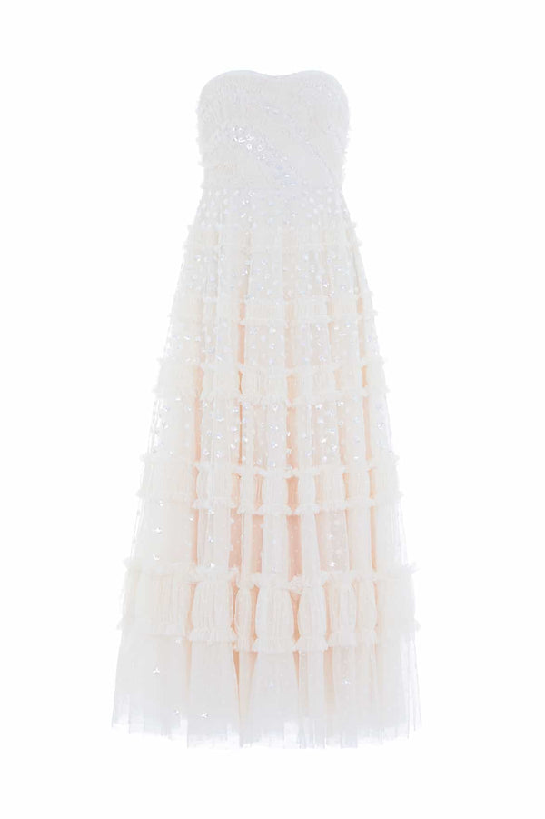 Needle & Thread Dot Shimmer Tiered Strapless Ankle Gown