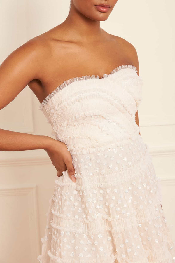Needle & Thread Dot Shimmer Tiered Strapless Ankle Gown