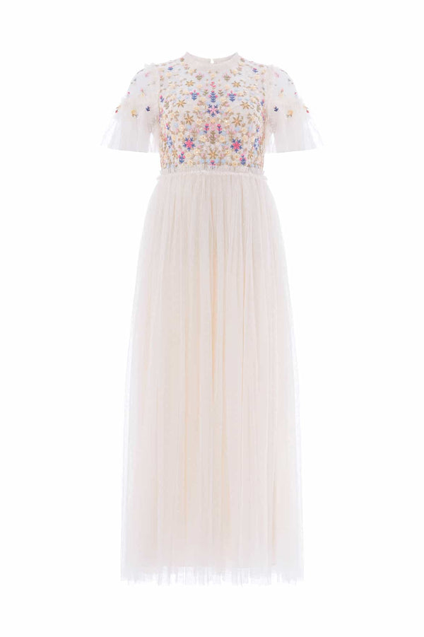 Needle & Thread Flowerbed Embroidery Bodice Round Neck Ankle Gown