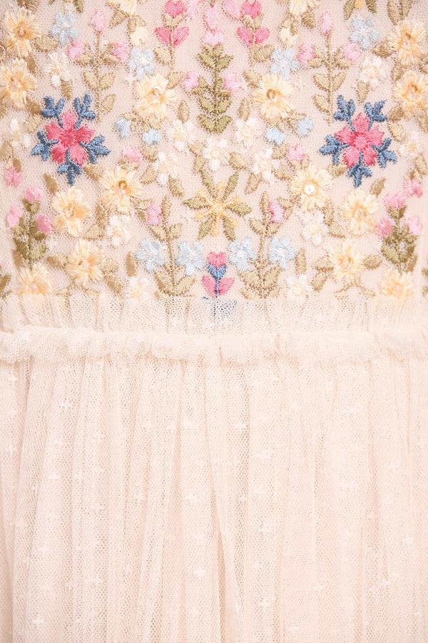 Needle & Thread Flowerbed Embroidery Bodice Round Neck Ankle Gown