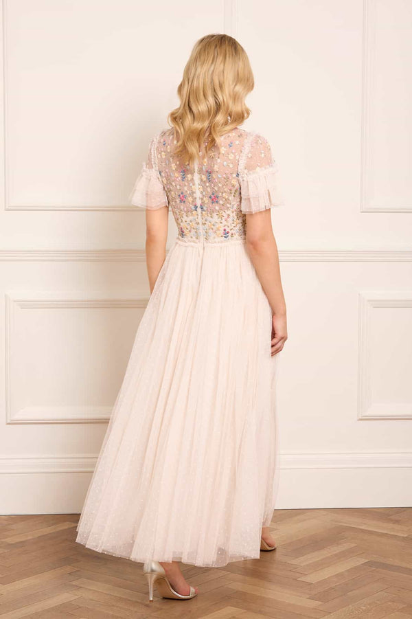 Needle & Thread Flowerbed Embroidery Bodice Round Neck Ankle Gown