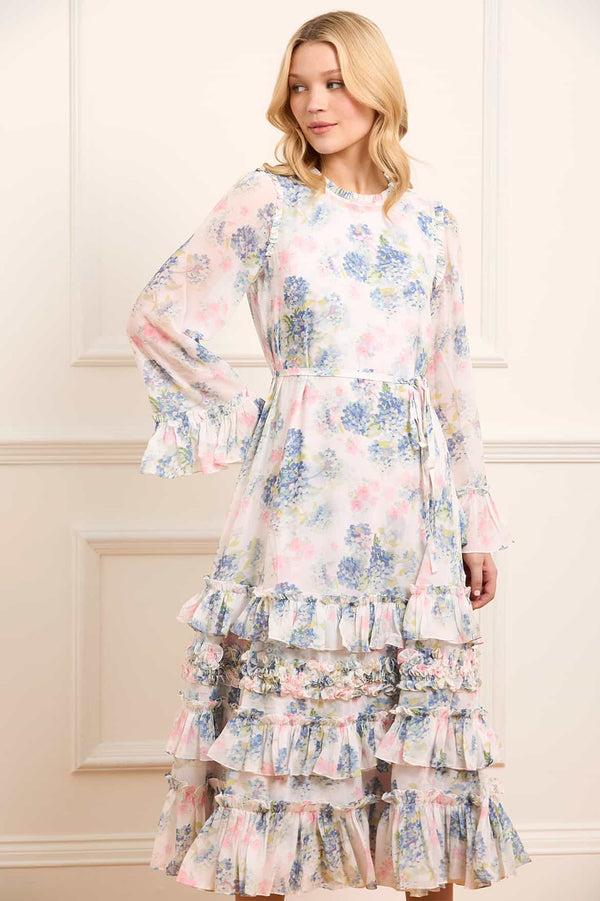 Needle & Thread Hydrangea Chiffon Round Neck Ankle Gown