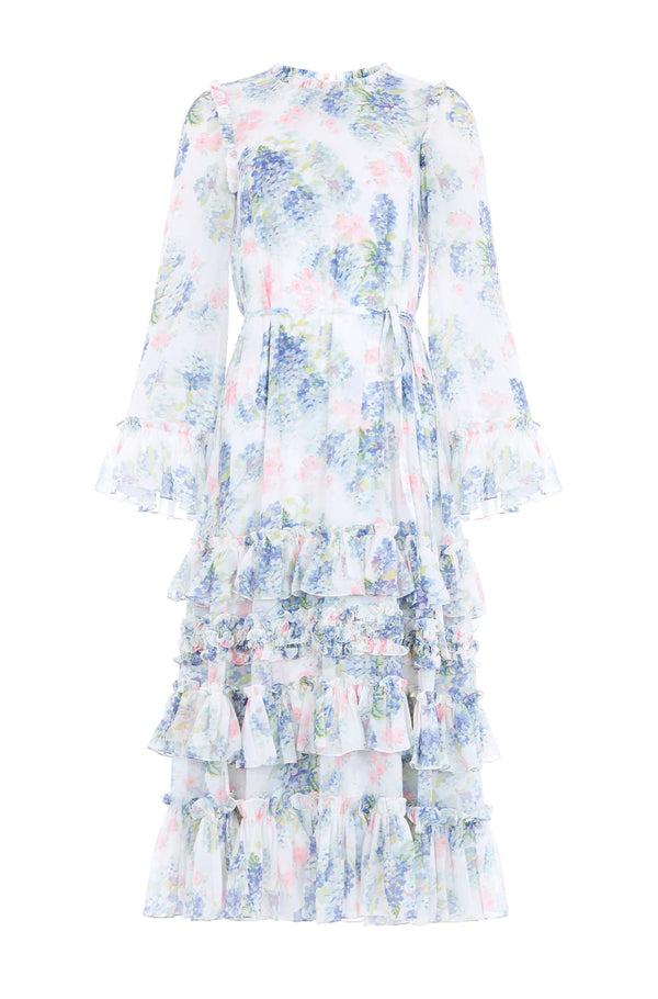 Needle & Thread Hydrangea Chiffon Round Neck Ankle Gown