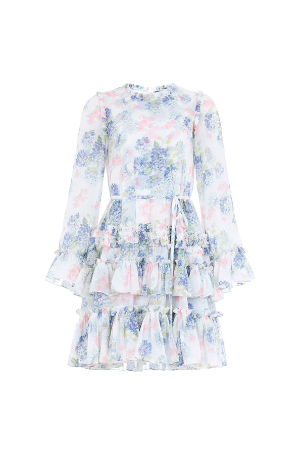 Needle & Thread Hydrangea Chiffon Round Neck Mini Dress