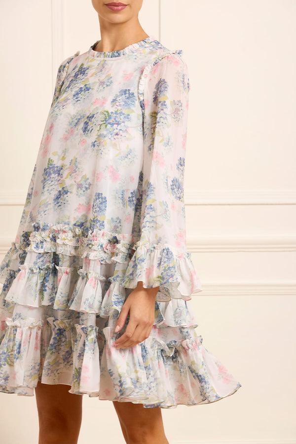 Needle & Thread Hydrangea Chiffon Round Neck Mini Dress