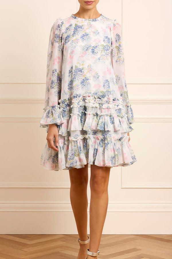needle & thread Hydrangea Chiffon Round Neck Mini Dress