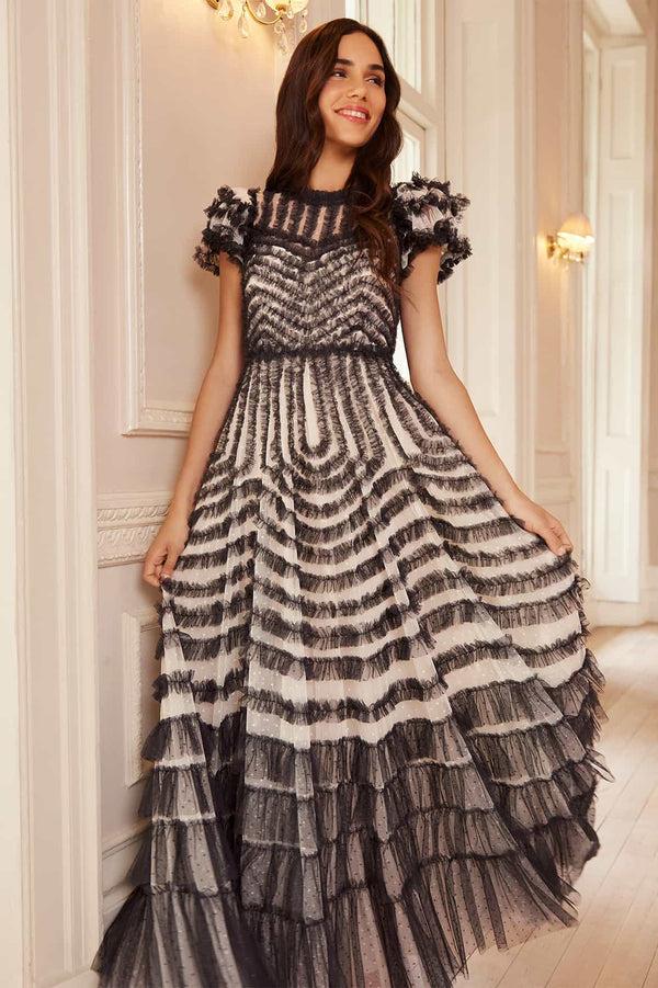 needle & thread La Vie En Rose Round Neck Short Sleeve Gown