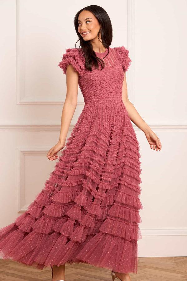 needle & thread La Vie En Rose Round Neck Short Sleeve Gown