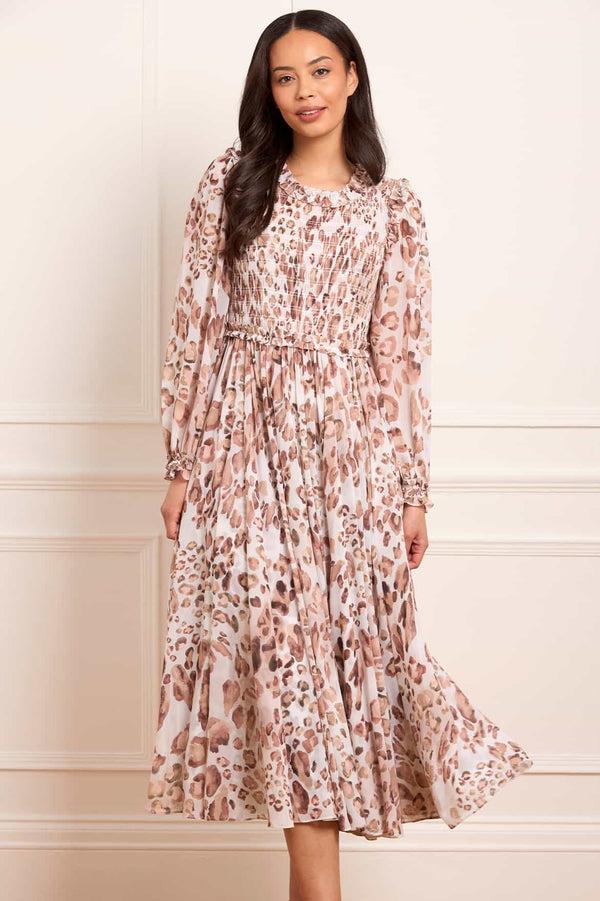 needle & thread Leopard Chiffon Smocked Ballerina Dress