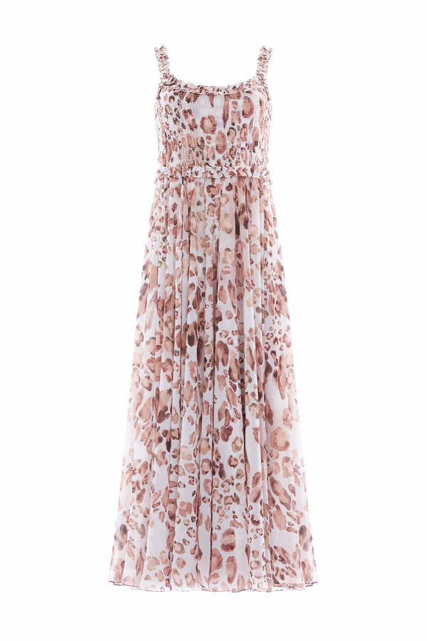 Needle & Thread Leopard Chiffon Smocked Cami Ankle Gown