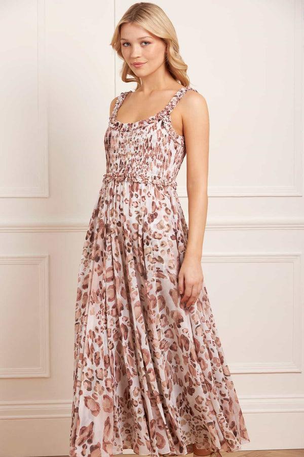 needle & thread Leopard Chiffon Smocked Cami Ankle Gown