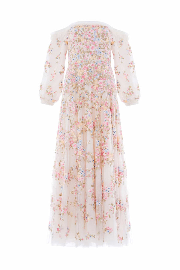 Needle & Thread Lunaria Wreath Off-Shoulder Long Sleeve Gown