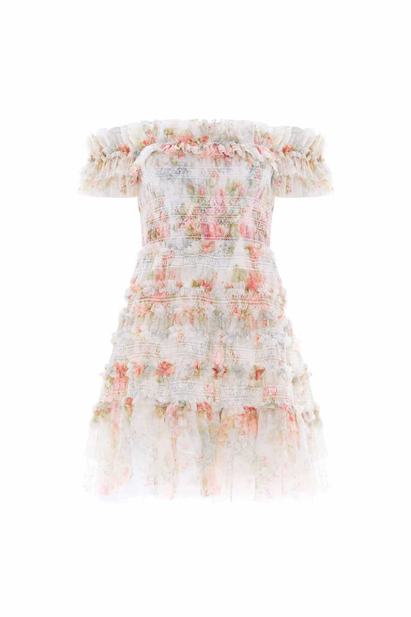 Needle & Thread Madame Rose Elodie Off-Shoulder Micro Mini Dress
