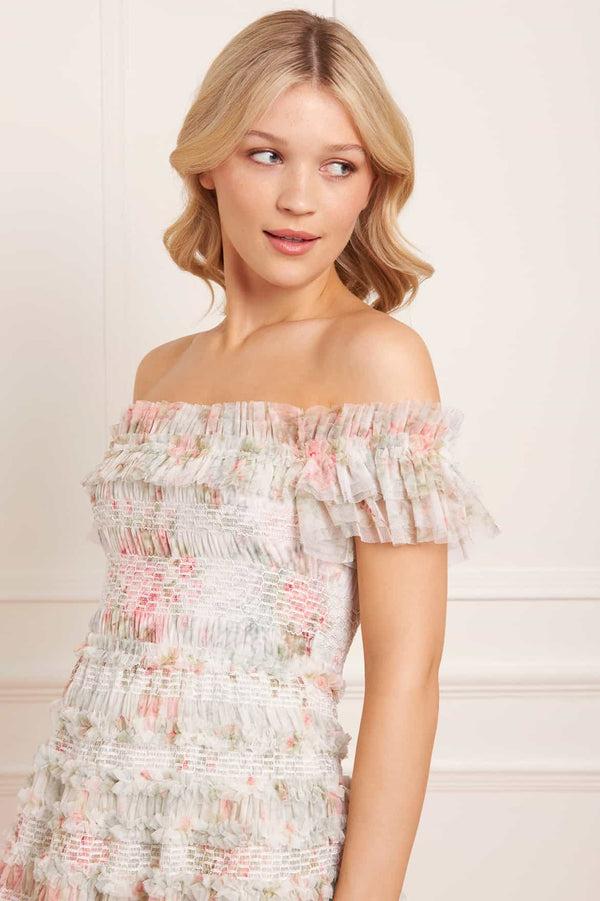 Needle & Thread Madame Rose Elodie Off-Shoulder Micro Mini Dress