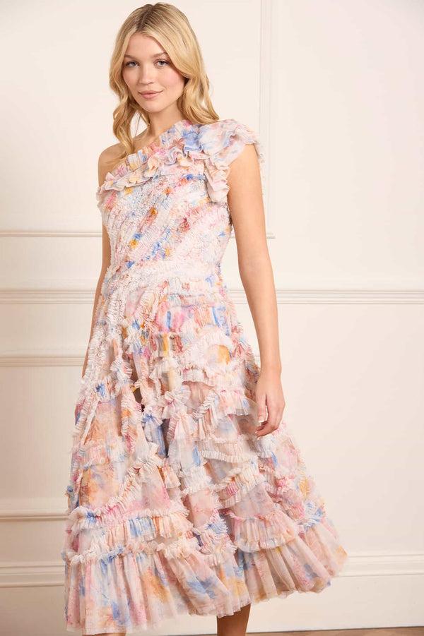 Needle & Thread Mariannes Floral Aaliyah One-Shoulder Ballerina Dress