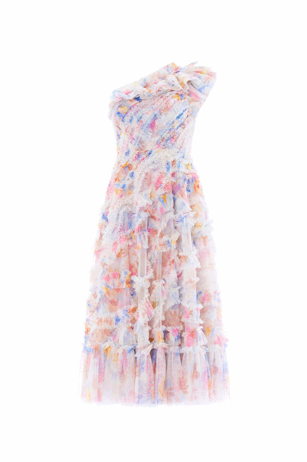 Needle & Thread Mariannes Floral Aaliyah One-Shoulder Ballerina Dress