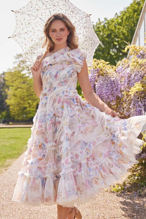 needle & thread Mariannes Floral Aaliyah One-Shoulder Ballerina Dress